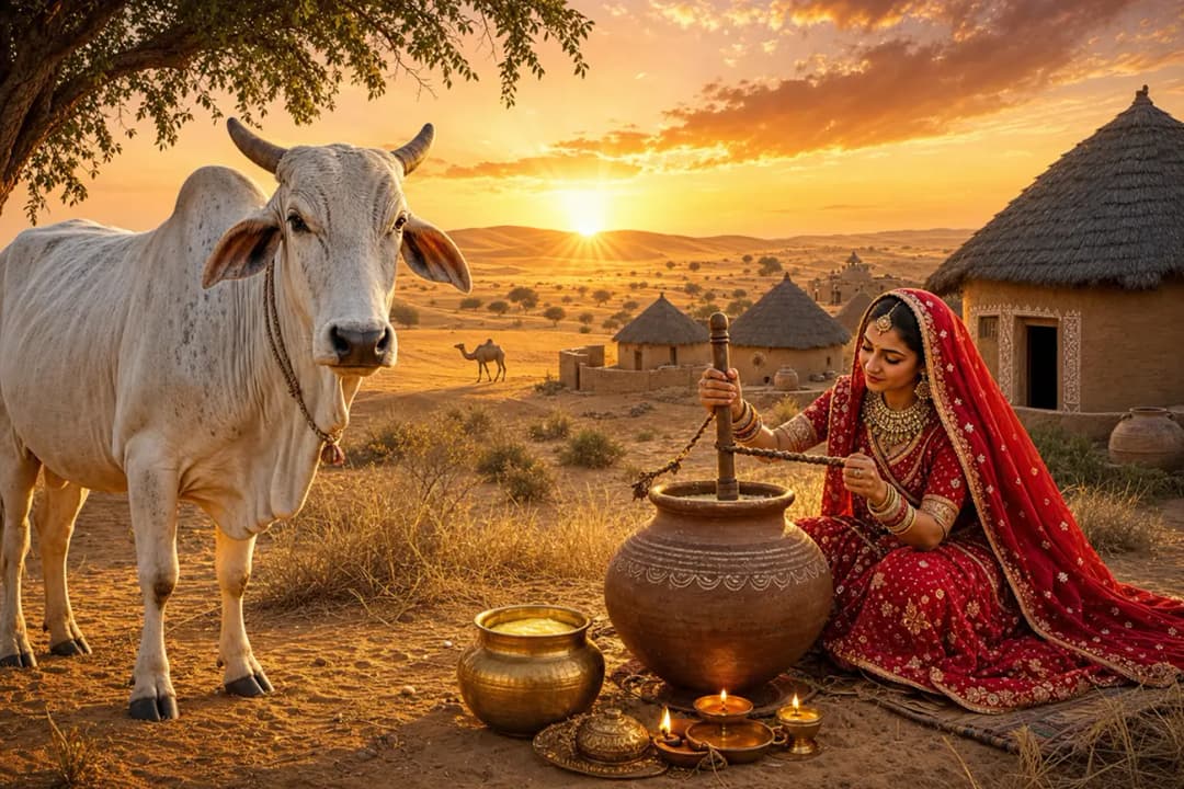 Bilona ghee being poured